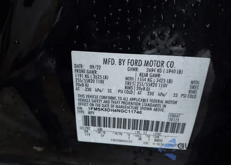 2022 Ford Explorer Xlt z USA, uszkodzony, nr VIN 1FMSK8DH4NGC11746